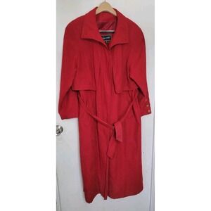 Vtg Gallery Trench Coat Womens 12 Red Belt Nylon Liner Y2K 90s DRY CLEAN